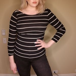 Zara Black and White Striped Boatneck Shirt